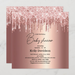 Modern Dripping Rose Gold Baby Shower mummy -to-be Invitation