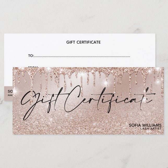 Modern Dripping Rose gold Certificate Gift Card (Front/Back)