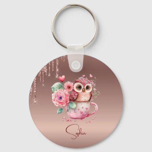 Modern Dripping Rose Gold Monogram Personalized Ow Key Ring