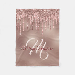 Modern Dripping Rose Gold Personalised Name  Fleece Blanket
