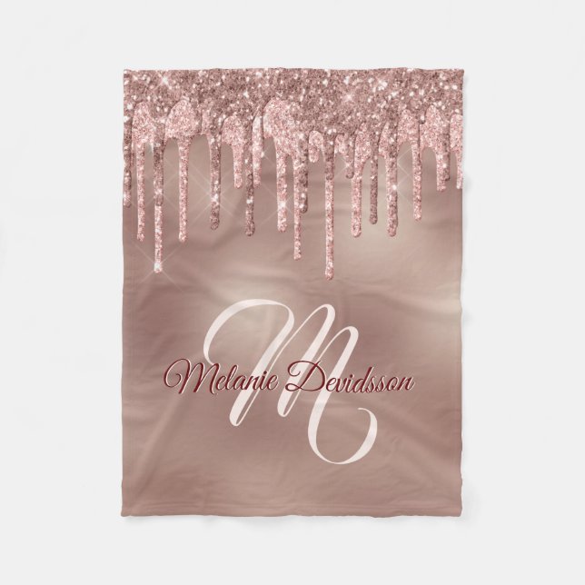 Modern Dripping Rose Gold Personalised Name  Fleece Blanket (Front)