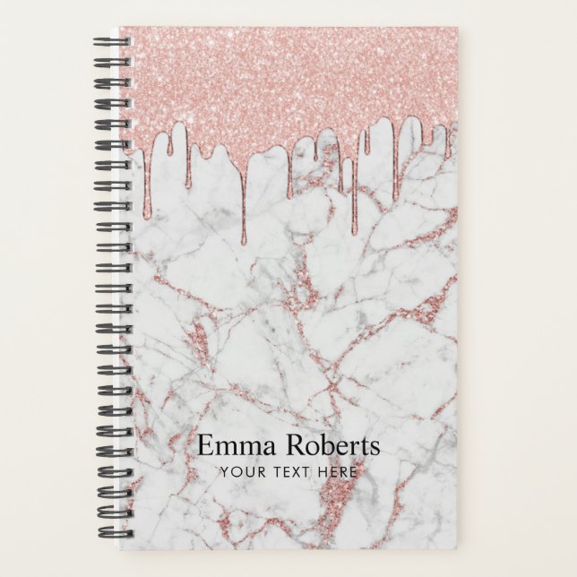 Modern Dripping Rose Gold & White Marble Elegant Planner (Front)