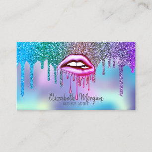 Modern Drips Holographic  Metallic Dripping Lips Business Card