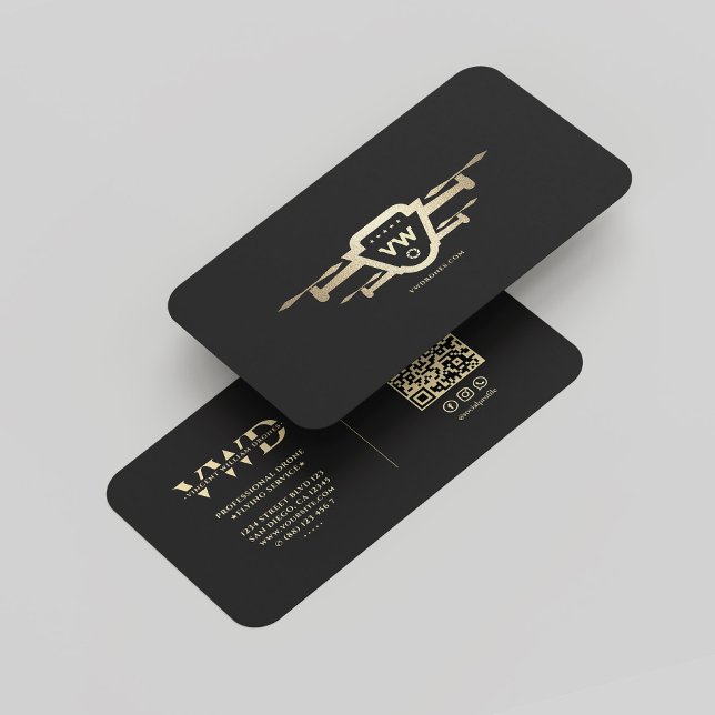 Modern Drone Operator Monogram Elegant Black Gold Business Card (Modern Drone Operator Monogram Elegant Black Gold Business Card
)