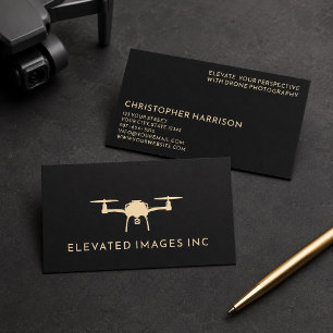 Modern Drone Operator Photography Black Gold Business Card