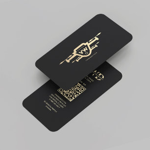 Modern Drone Pilot Black Gold Monogram  Business Card