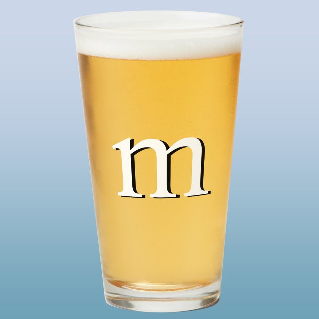 Modern Drop Shadow Monogram Initial Beer Glass (Simple lower case drop shadow personalized monogram initial beer glass)