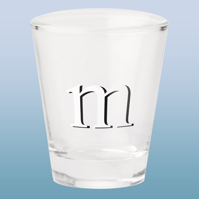 Modern Drop Shadow Monogram Initial Lower Case Shot Glass (Simple lower case drop shadow personalized monogram initial shot glass)