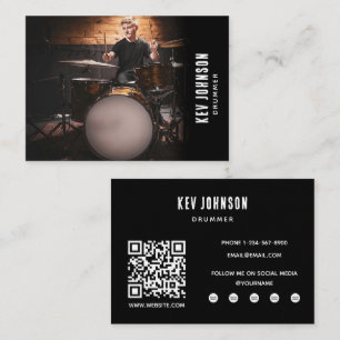 Modern Drummer Band Musician Full Photo Black Business Card