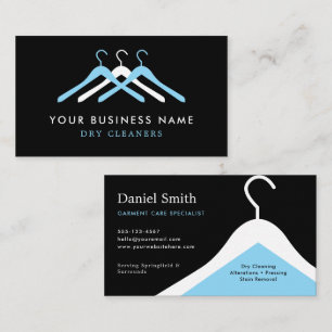 Modern Dry Cleaning Laundry Hanger Black & Blue Business Card