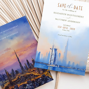 Modern Dubai Save the Date Burj Al Arab Skyline Invitation