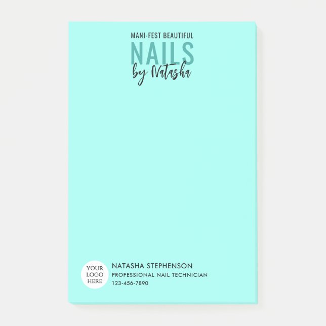 Modern Duck Egg Blue Logo QR Code Photo NAIL TECH Post-it Notes (Front)