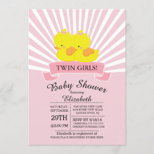 Modern Duck Twin Girl Baby Shower Invitation
