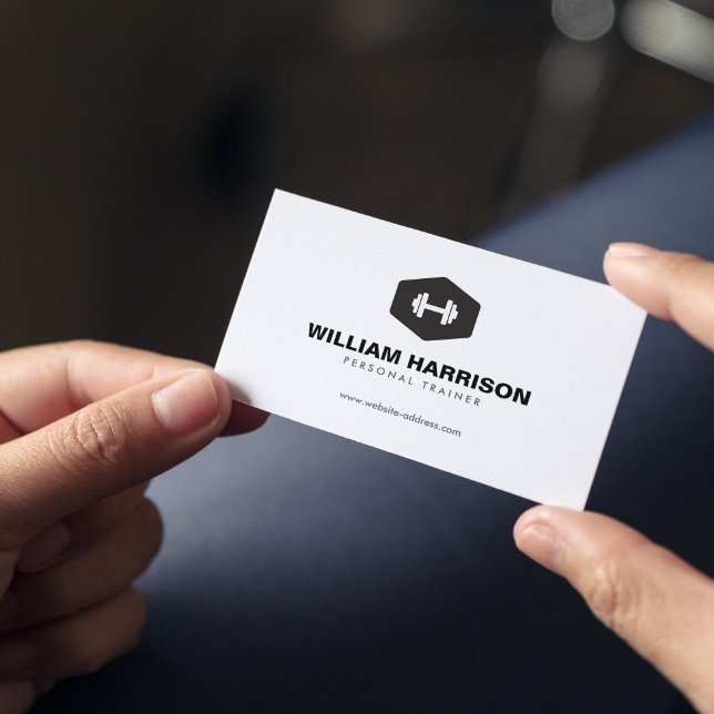 MODERN DUMBBELL LOGO FOR PERSONAL TRAINER, FITNESS BUSINESS CARD (Creator Uploaded)