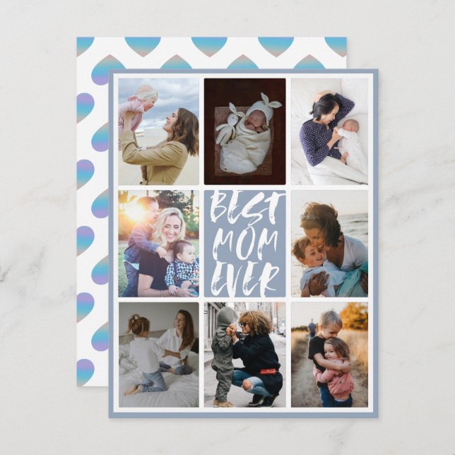 Modern Dusty Blue 8 Photo Collage Best Mum Ever (Front/Back)