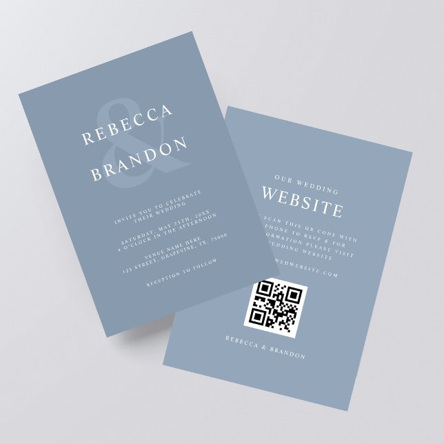 Modern Dusty Blue Ampersand All in One Wedding Invitation (Creator Uploaded)