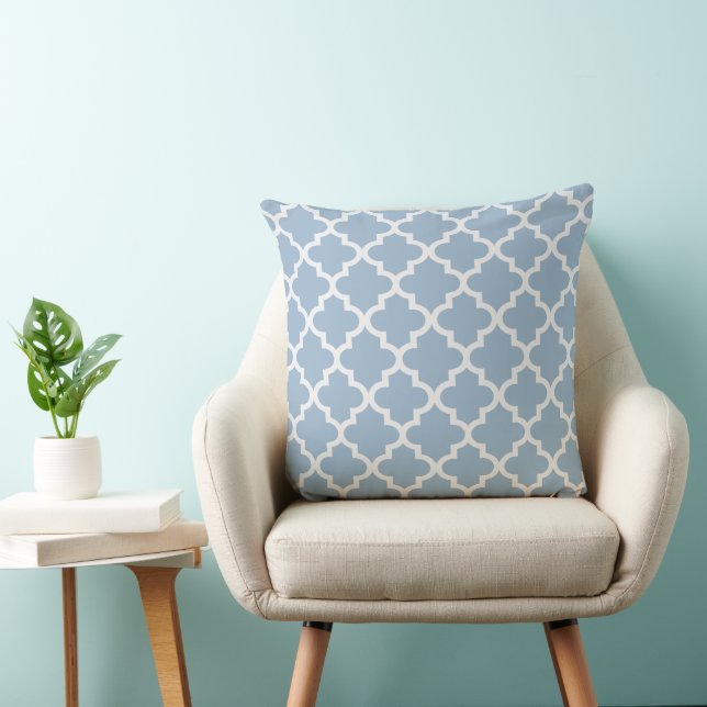 Modern Dusty Blue and White Quatrefoil Pattern Cushion (Chair)