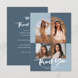Modern Dusty Blue Arch 4 Photo Graduation Thank You Card