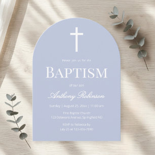 Modern Dusty Blue Arch Baptism Invitation