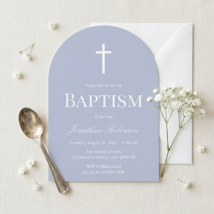 Modern Dusty Blue Arch Christening Baptism Invitation