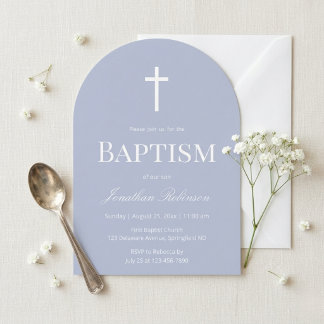 Modern Dusty Blue Arch Christening Baptism Invitation