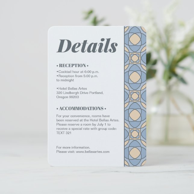 Modern Dusty Blue Art Deco Wedding Details QR Code Enclosure Card (Standing Front)