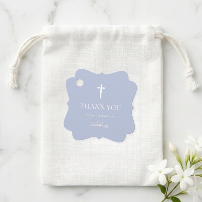 Modern Dusty Blue Baptism Favour Tags (Creator Uploaded)