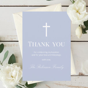 Modern Dusty Blue Baptism  Thank You Card