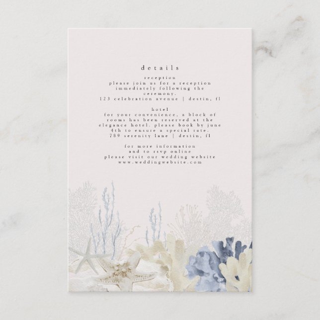 Modern Dusty Blue Beach Wedding Enclosure Card (Front)