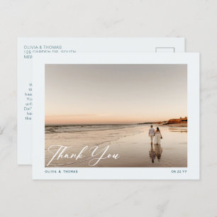 Modern Dusty Blue Beach Wedding Photo Thank You Postcard