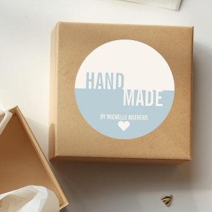 Modern dusty blue beige typography handmade classic round sticker