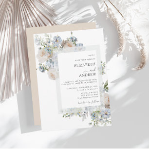 Modern Dusty Blue & Blush Pink Floral Wedding Invitation