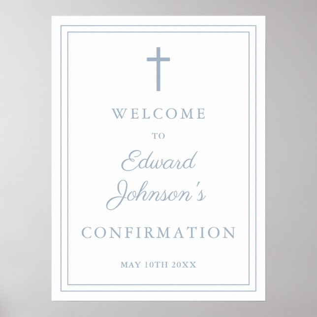 Modern Dusty Blue Border Confirmation Welcome Sign (Front)