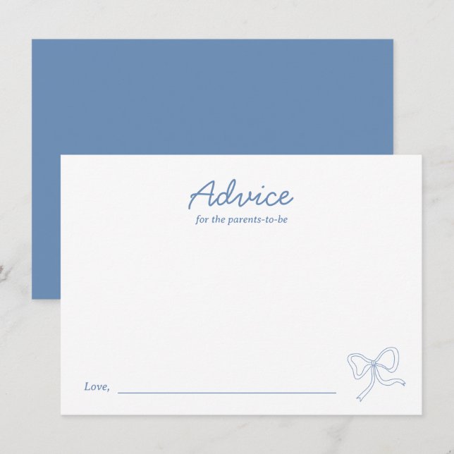 Modern Dusty Blue Bow Baby Shower Advice Card (Front/Back)