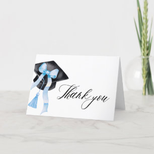 Modern Dusty Blue Bow Coquette Graduation Cap Thank You Card