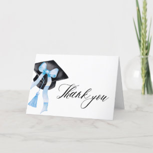 Modern Dusty Blue Bow Coquette Graduation Cap Thank You Card
