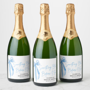 Modern Dusty Blue Bow Something Blue Bridal Shower Sparkling Wine Label
