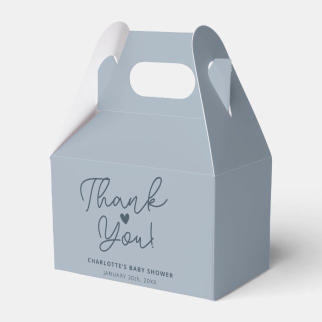 Modern Dusty Blue Boy Baby Shower Thank You Favour Box (Back Side)