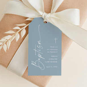 Modern Dusty Blue Boys Baptism Thank You Favour Gift Tags