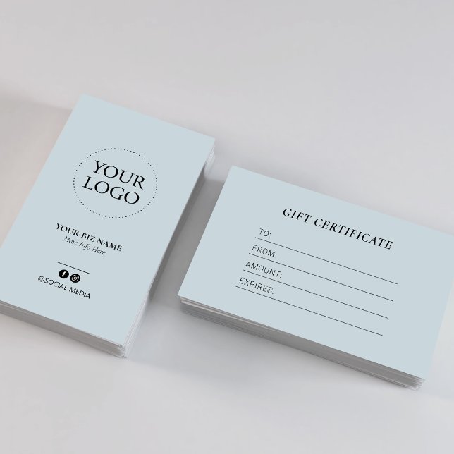 Modern Dusty Blue Business Logo Gift Certificate (Creator Uploaded)