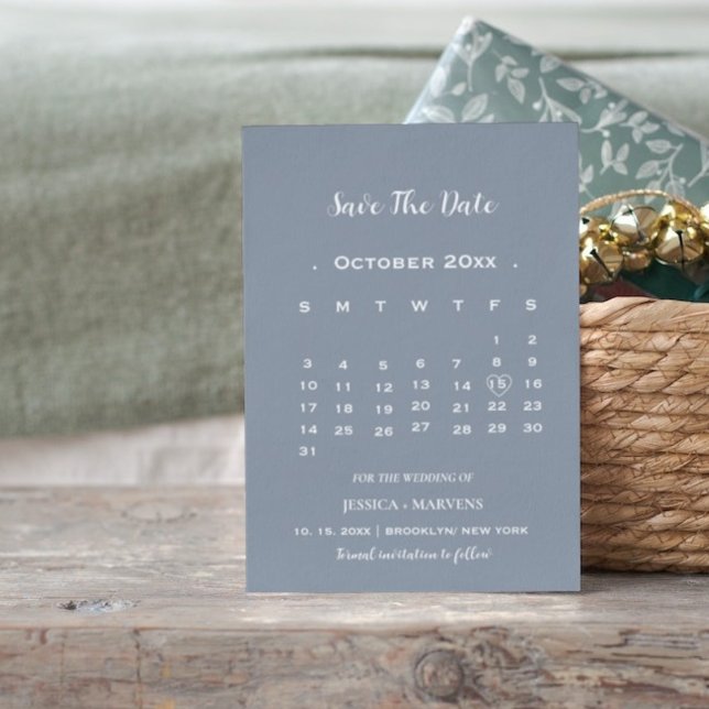 Modern dusty blue calendar non-photo save the date invitation (Creator Uploaded)