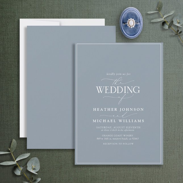 Modern Dusty Blue Calligraphy Wedding Invitation (Creator Uploaded)