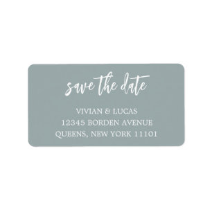 Modern Dusty Blue Chic Script Save The Date Label
