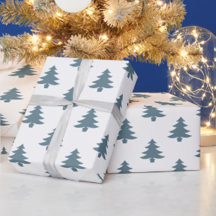 Modern Dusty Blue Christmas Trees Pattern Wrapping Paper
