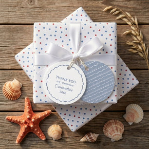 Modern Dusty Blue Coastal Beach Party Birthday Favour Tags
