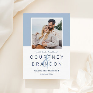 Modern Dusty Blue Colour Block Photo Wedding Save The Date