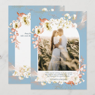 Modern Dusty Blue Coral Floral PHOTO THANK YOU