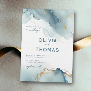 Modern Dusty Blue Elegant Bohemian Beach Wedding Invitation