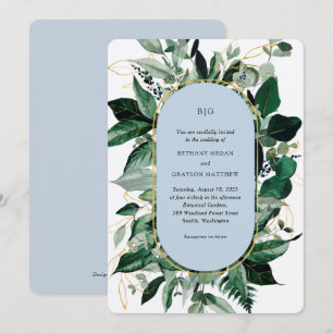 Modern Dusty Blue Elegant Botanical Garden Wedding Invitation