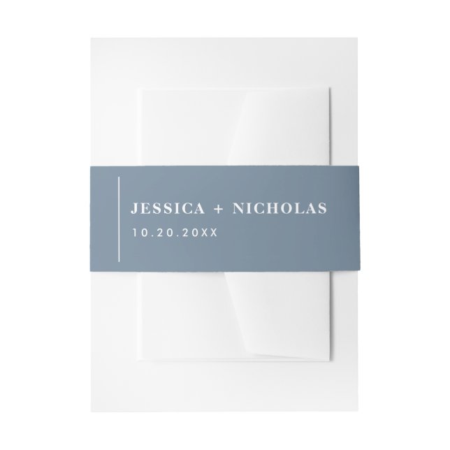 Modern Dusty Blue Elegant Minimalist Wedding Invitation Belly Band (Front Example)